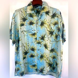 Tulliano Men’s Shirt Silk Hawaiian Large Button Up Shirt Short Sleeve Palm Trees